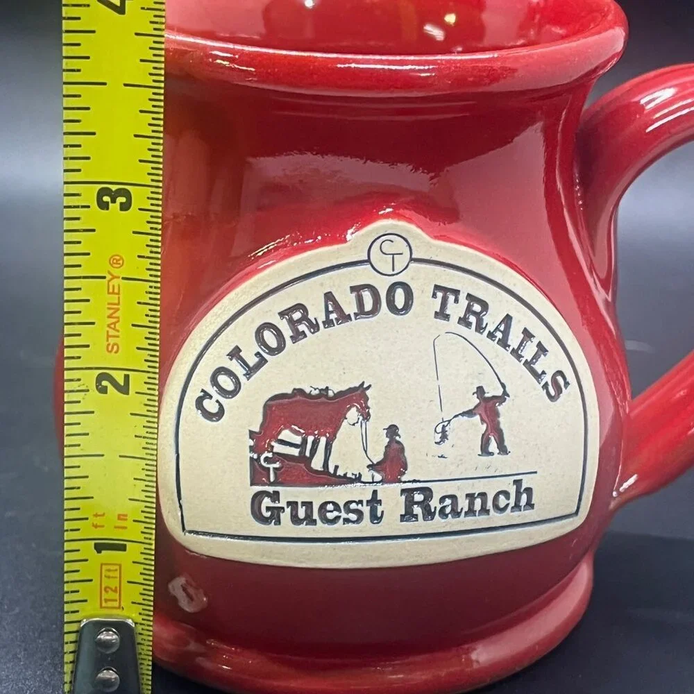 Deneen Pottery Made‎ in USA Coffee Mug COLORADO TRAILS GUEST RANCH Red GUC